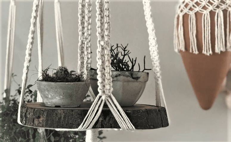DIY suporte plantas macramê com barbante de algodão