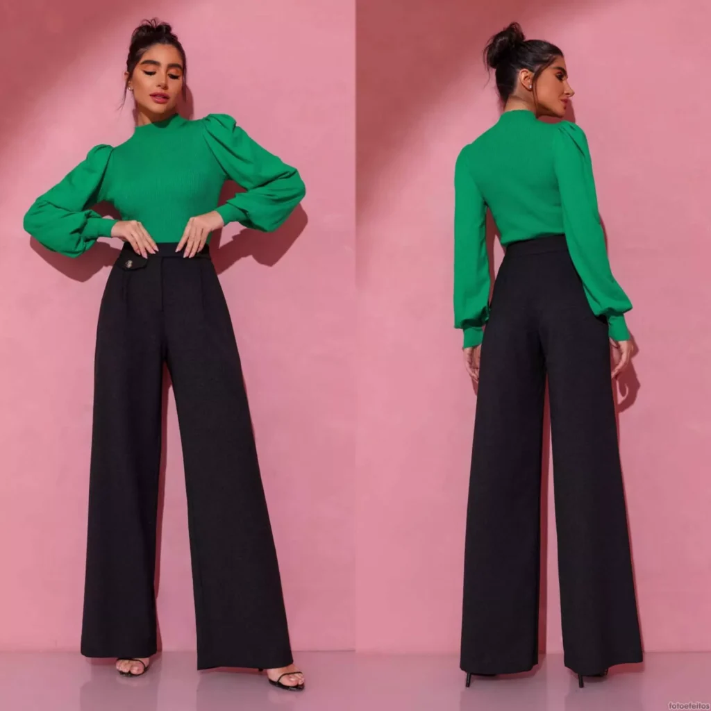 looks com calça pantalona para trabalhar