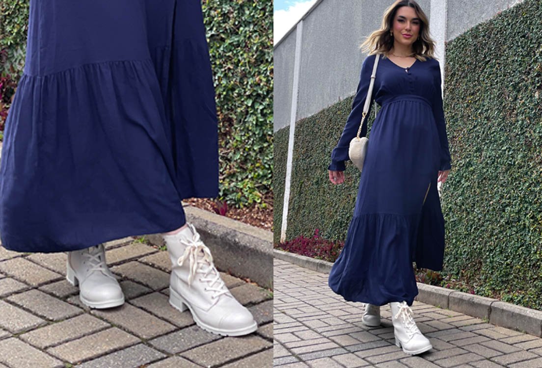 vestido fluido com coturno