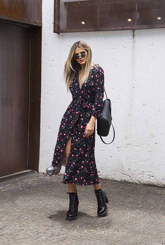 combinar vestido longo com bota curta
