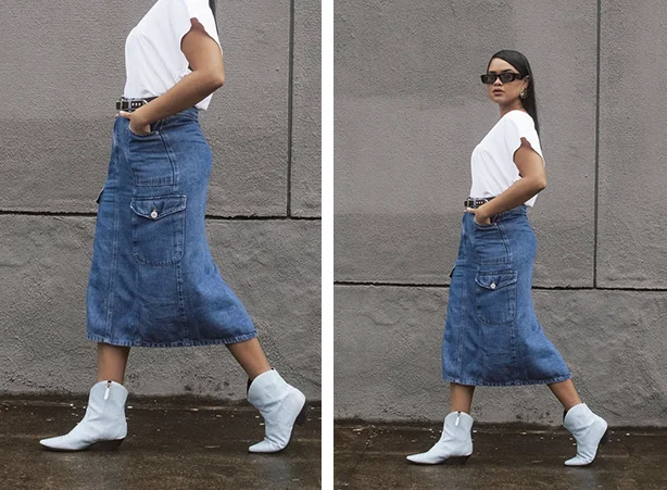 Como usar bota meia (sock boots) com saia midi