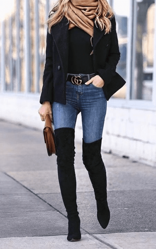 Como usar bota over the knee com jeans skinny