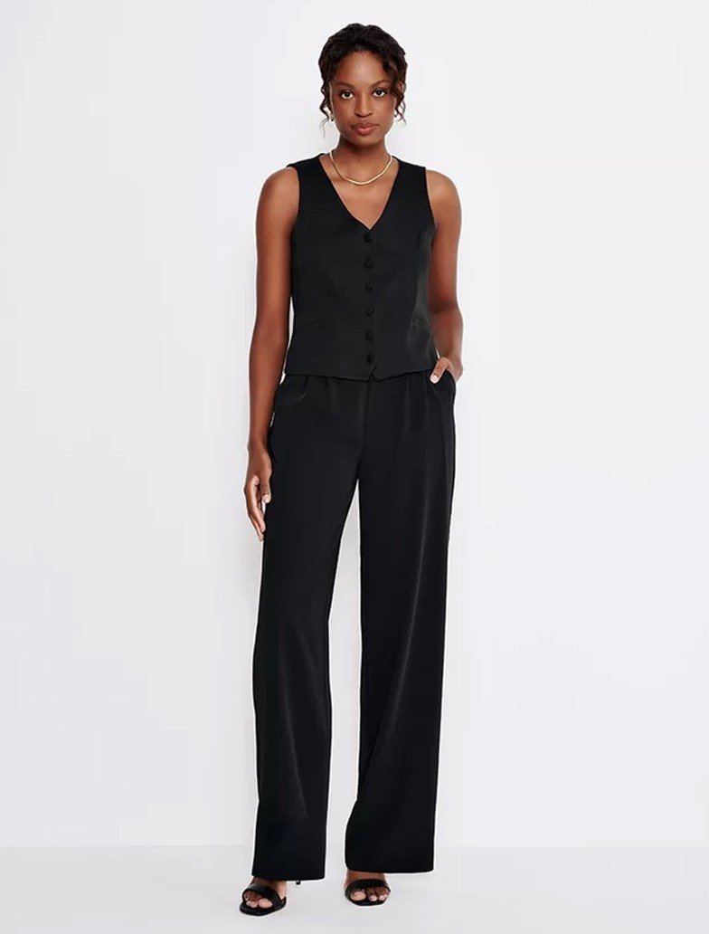 Looks com calça pantalona preta para noite