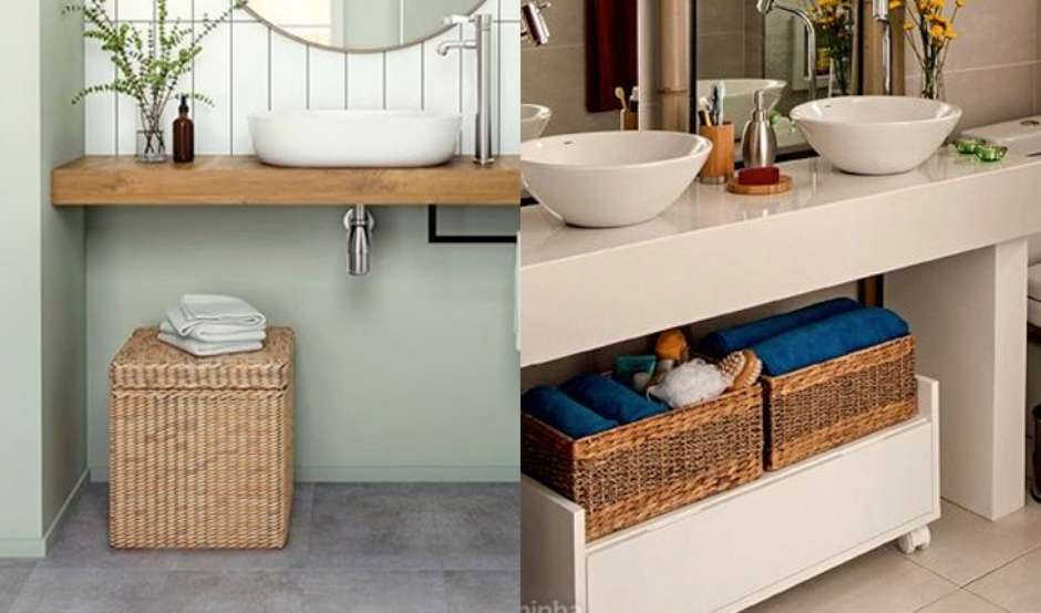 Como usar cestos de palha na decoração de banheiros