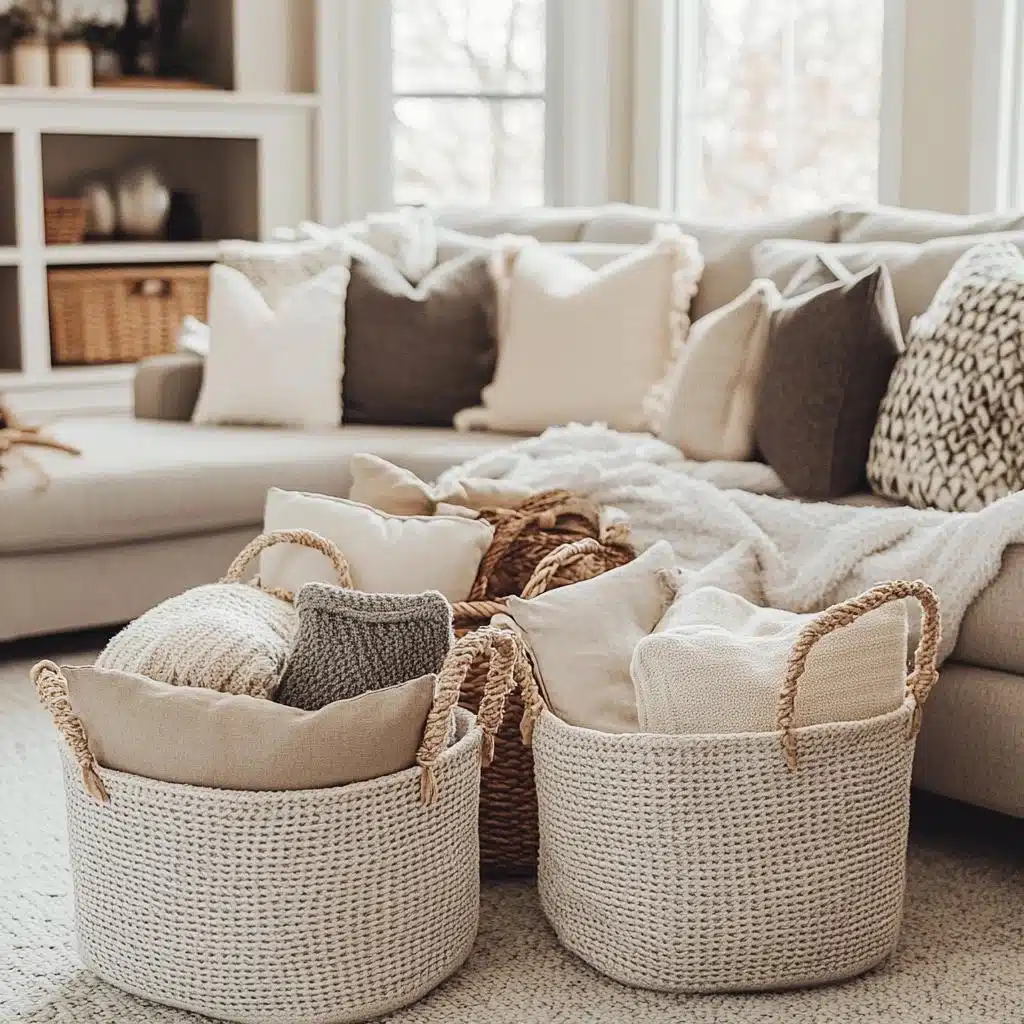 como usar cestos na sala de estar