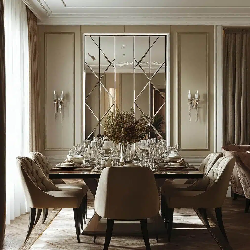 como usar espelhos grandes na sala de jantar para ampliar espaço