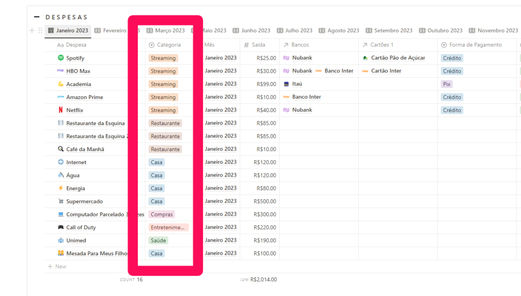 Como usar o Notion para organizar os gastos por categoria