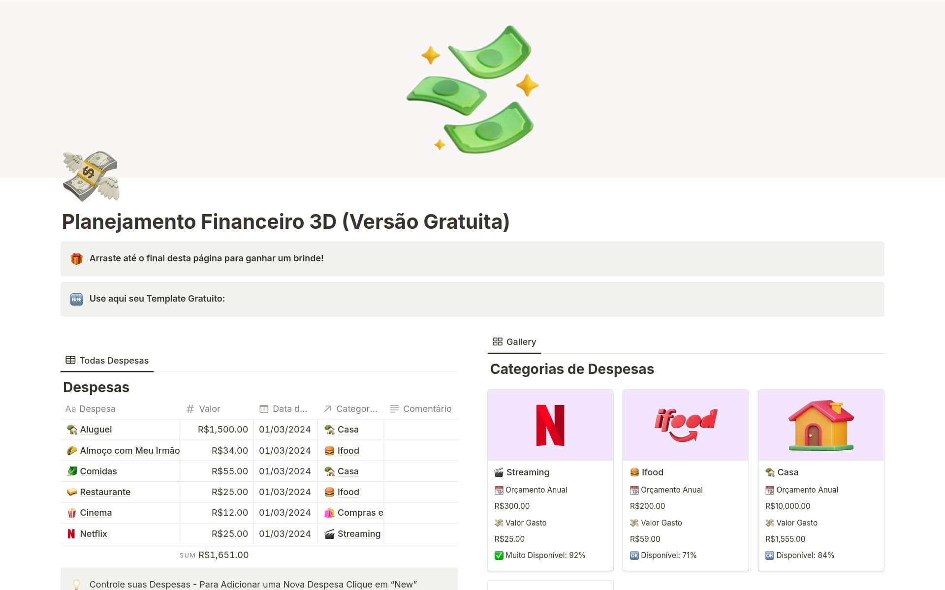 como organizar finanças no notion