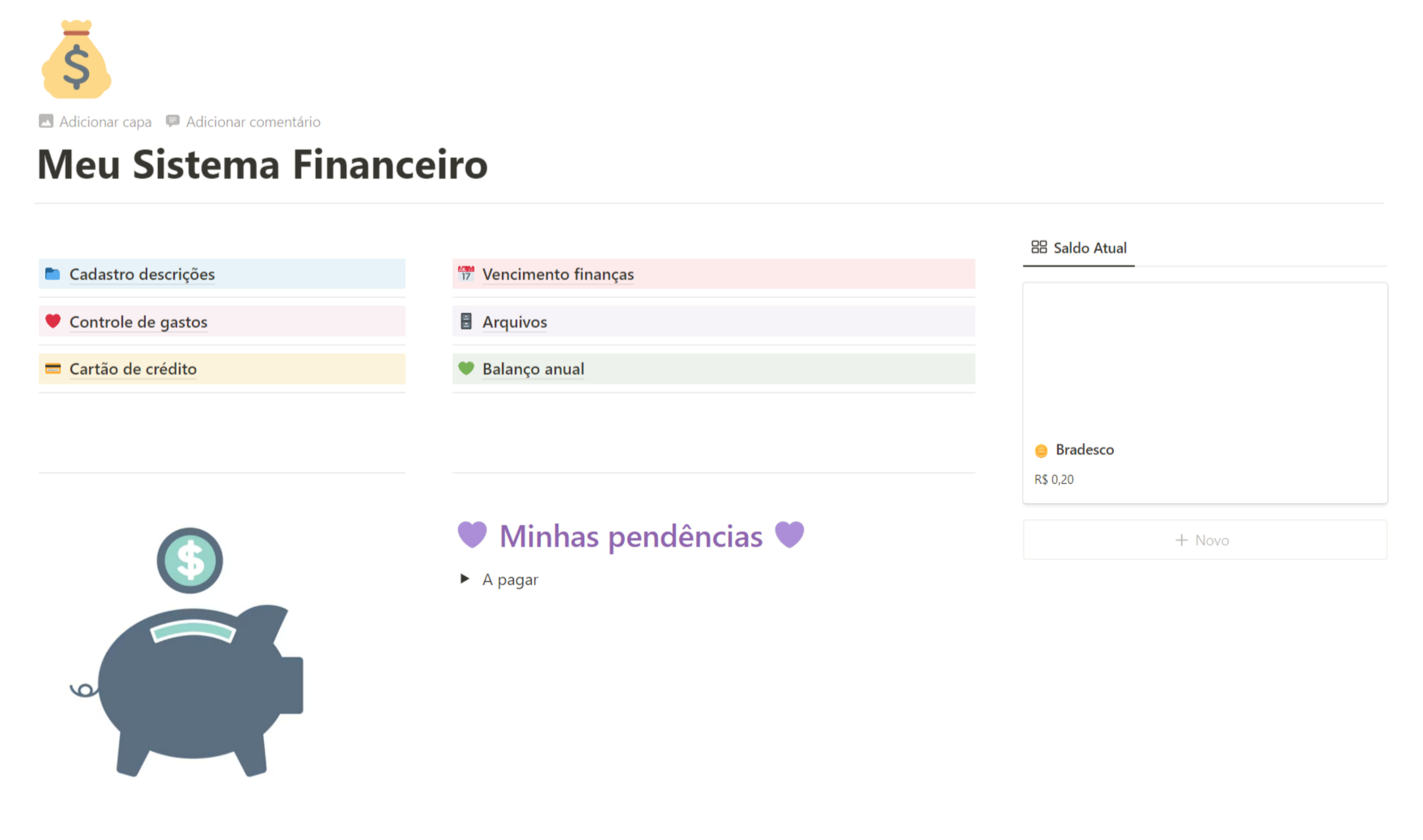 como organizar finanças no notion