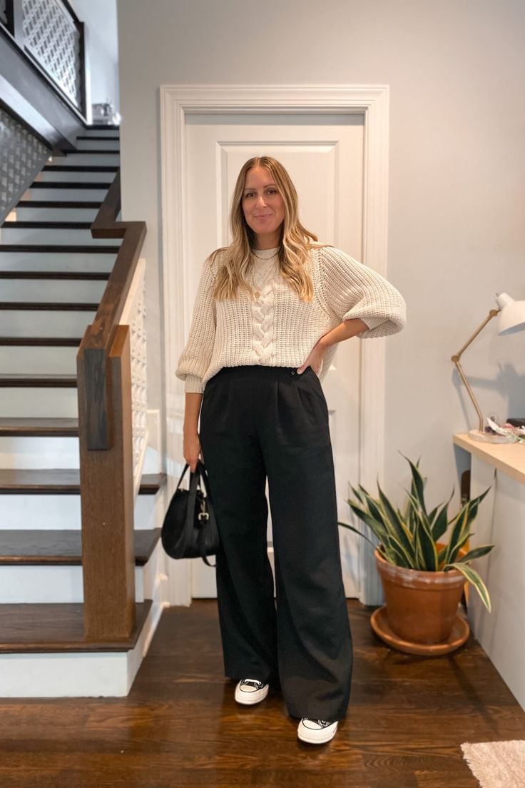 styling calça pantalona preta