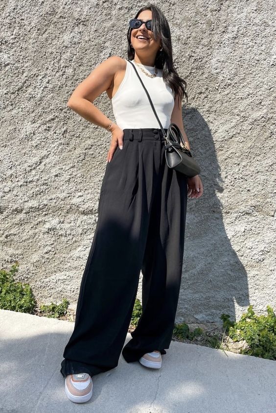styling calça pantalona preta