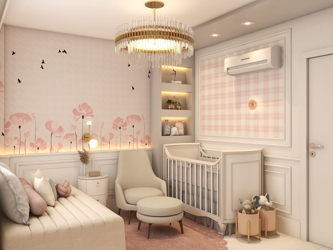 instalação de papel de parede em quarto infantil