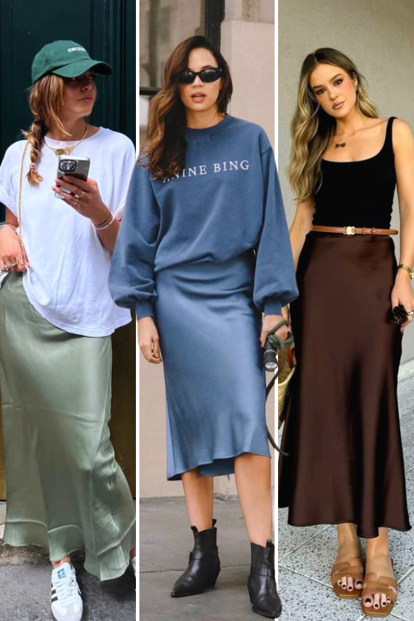 Como usar saia de cetim (slip skirt) no dia a dia
