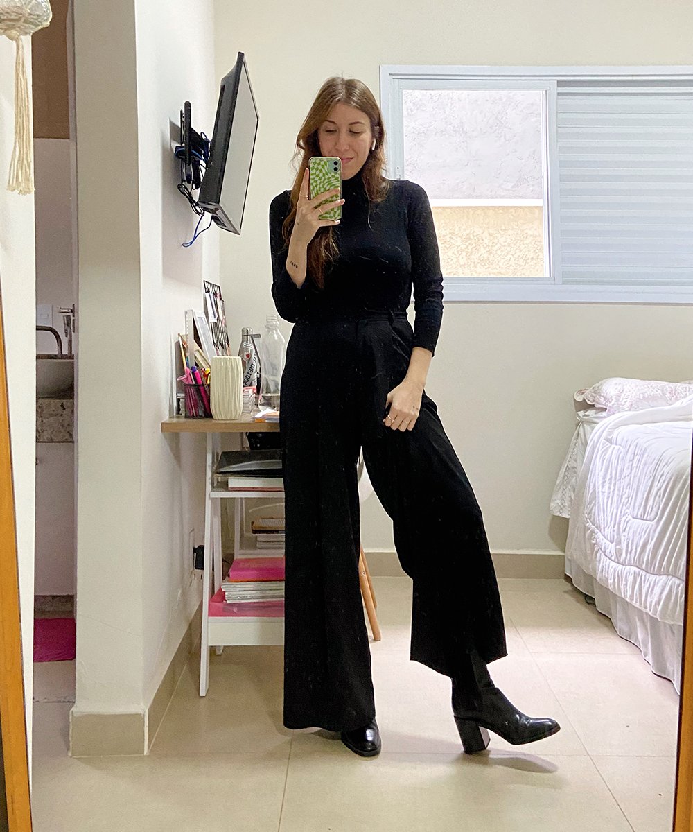 combinar calça pantalona e sapato bico fino