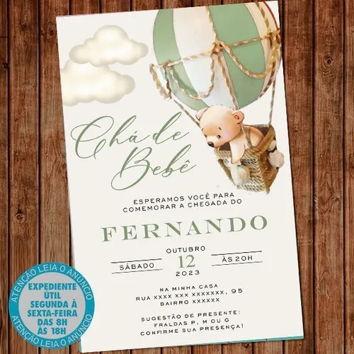 convite cha de bebe balão