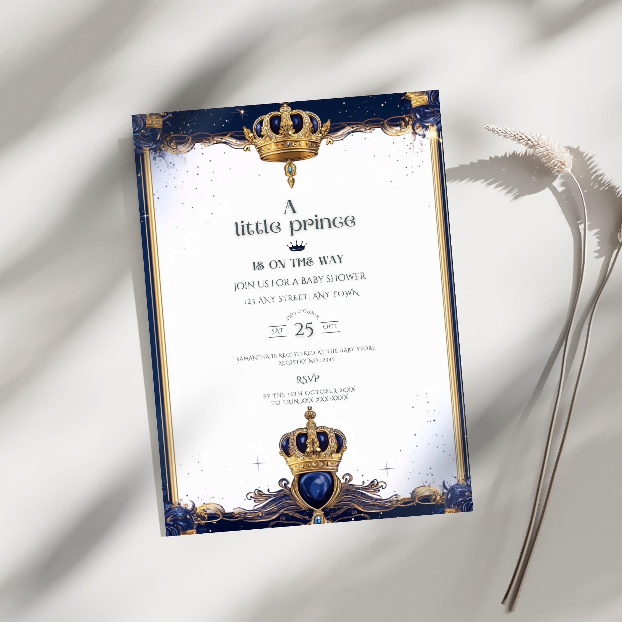 convite cha de bebe menino moldura principe