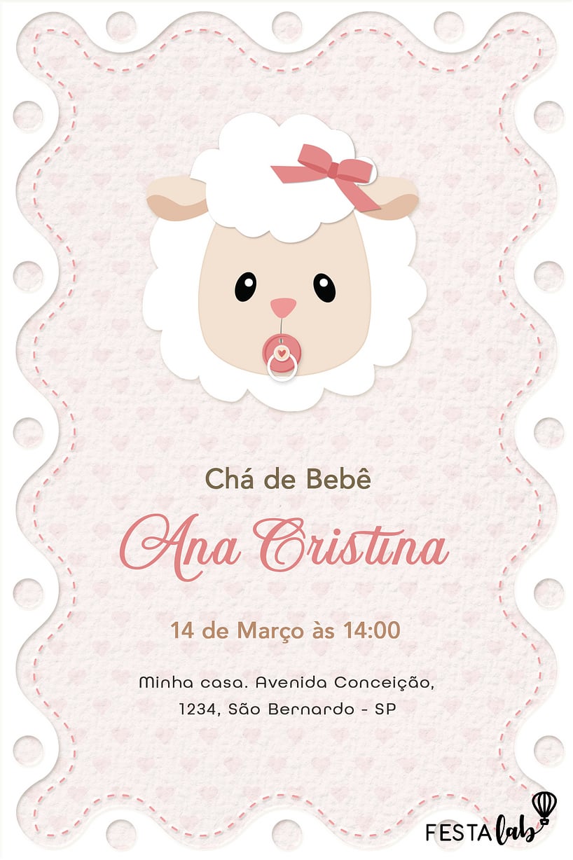 convite cha de bebe ovelhinha