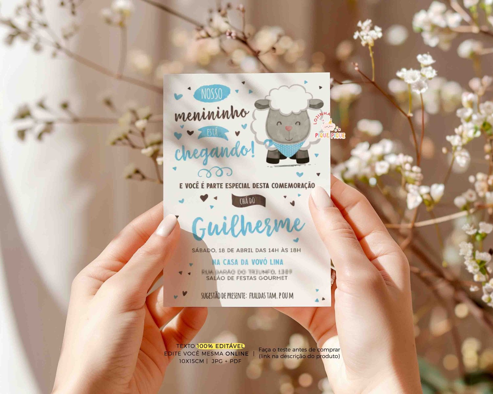 convite cha de bebe ovelhinha