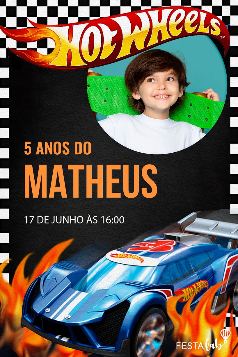 convite hot wheels para editar grátis