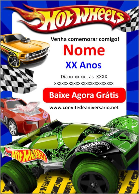 convite hot wheels digital