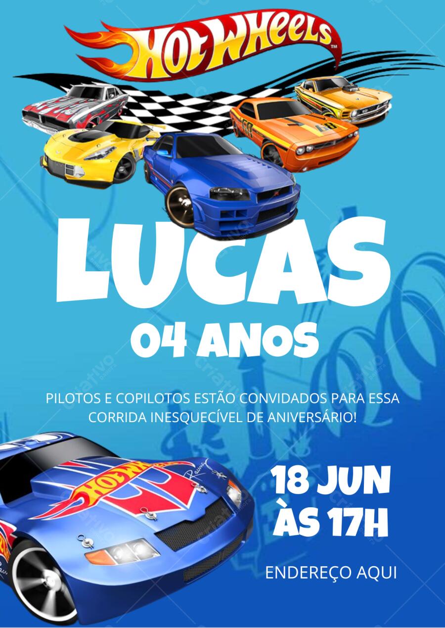 convite hot wheels para editar grátis