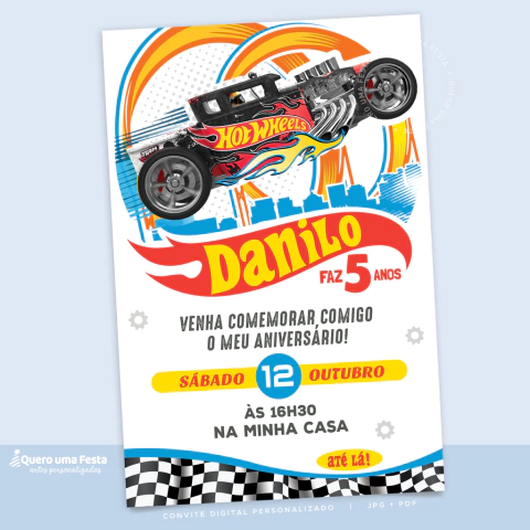 convite hot wheels digital