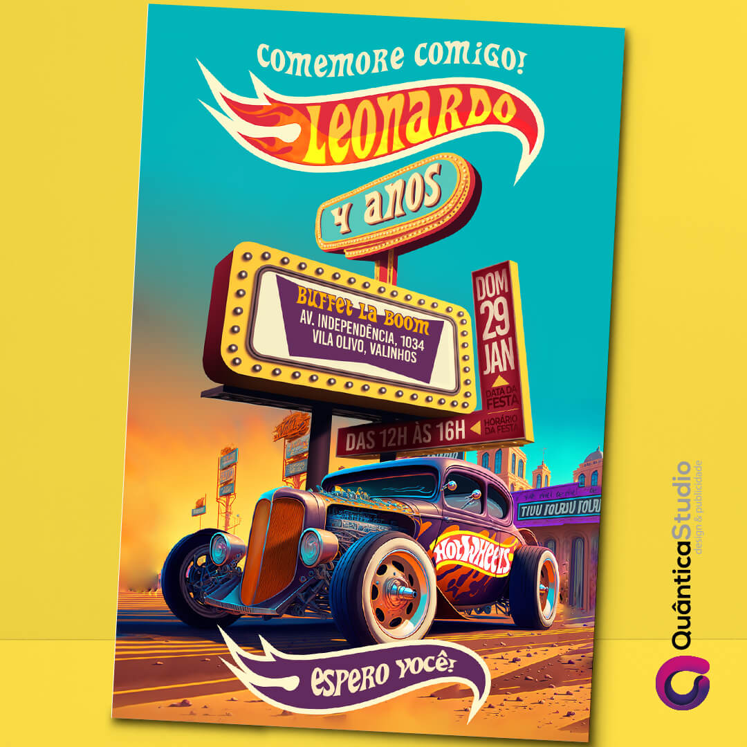 convite hot wheels carro