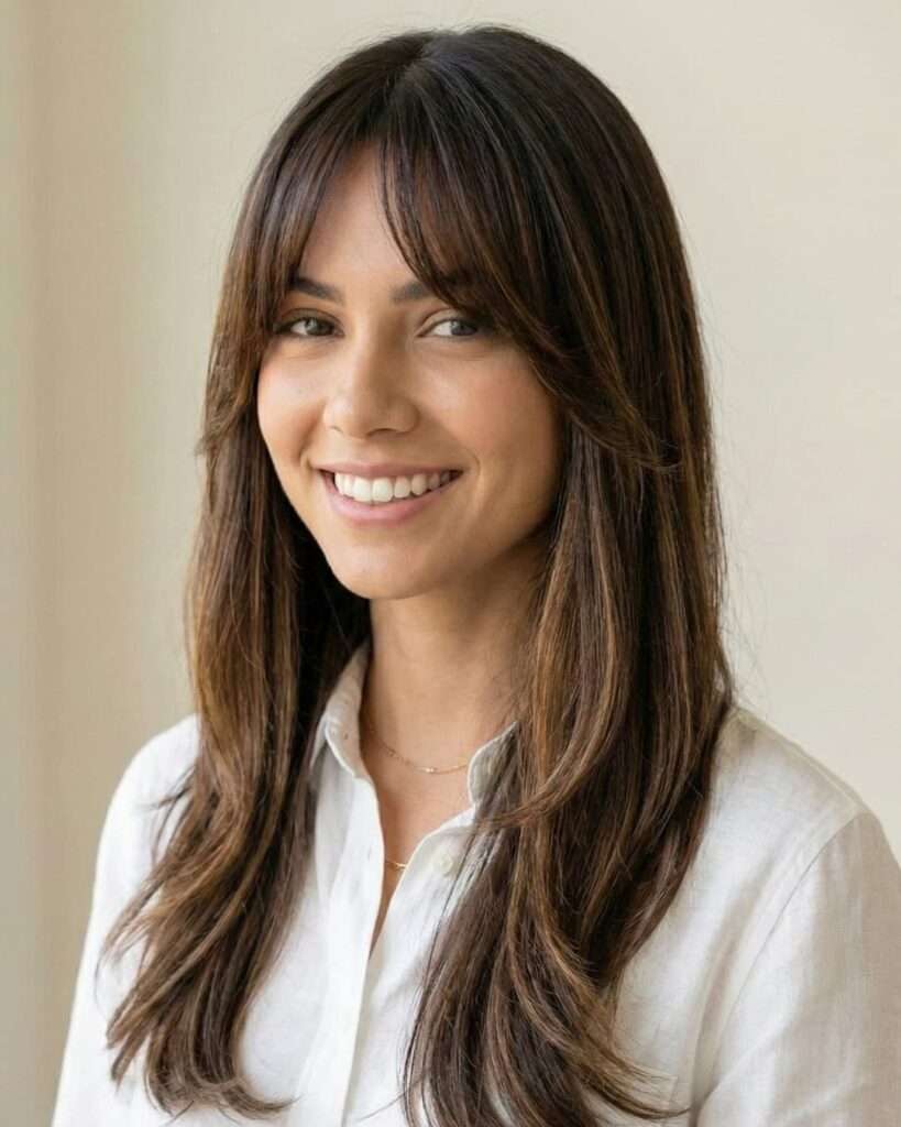 cabelo longo com franja lateral