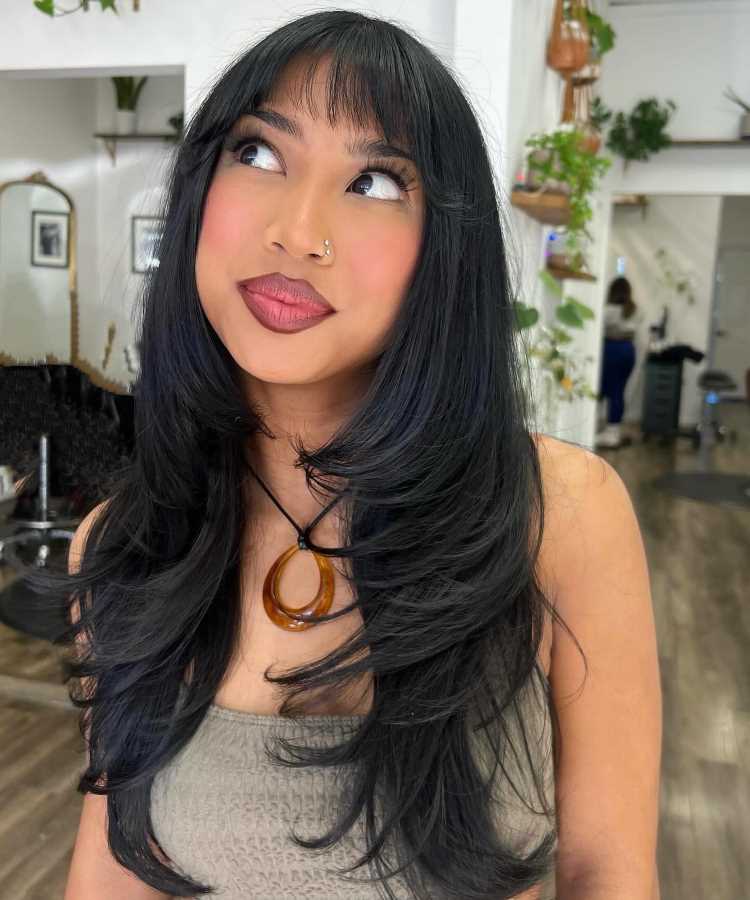 cabelo longo com franja cortina