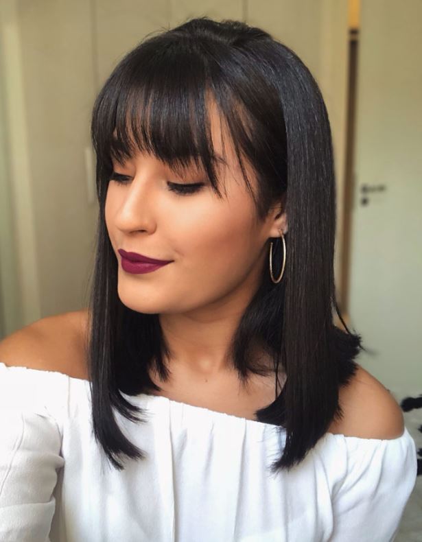 corte long bob repicado com franja