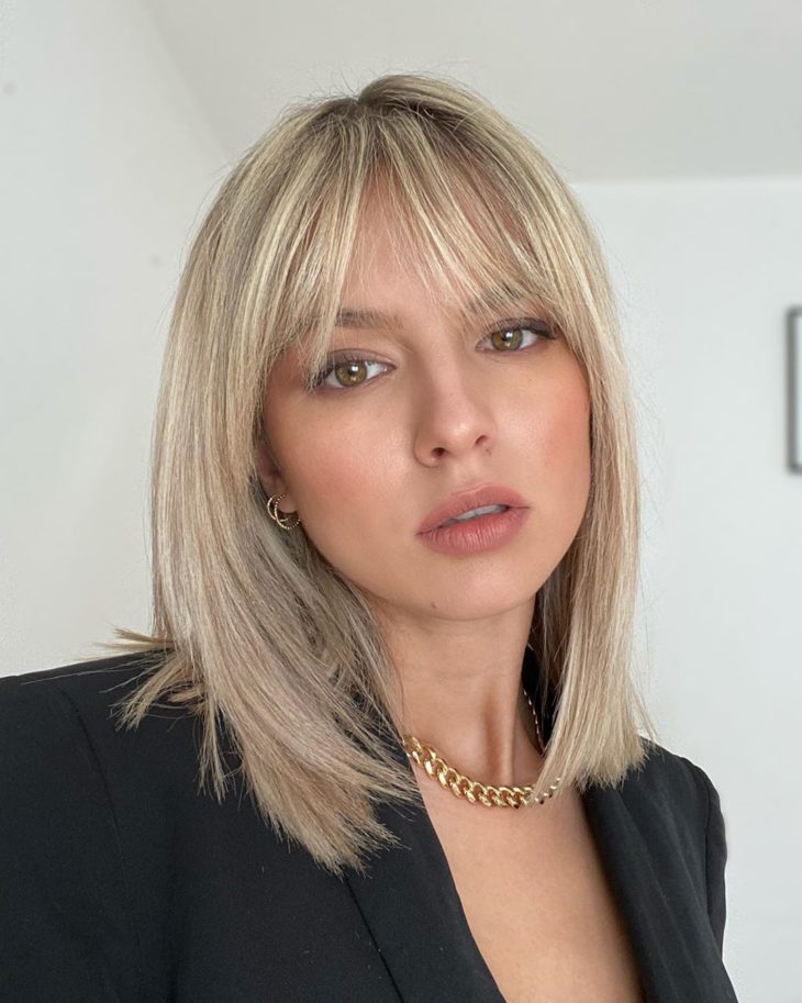 long bob com franja lateral