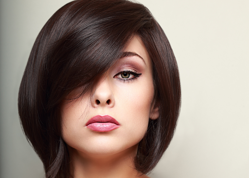 long bob com franja reta