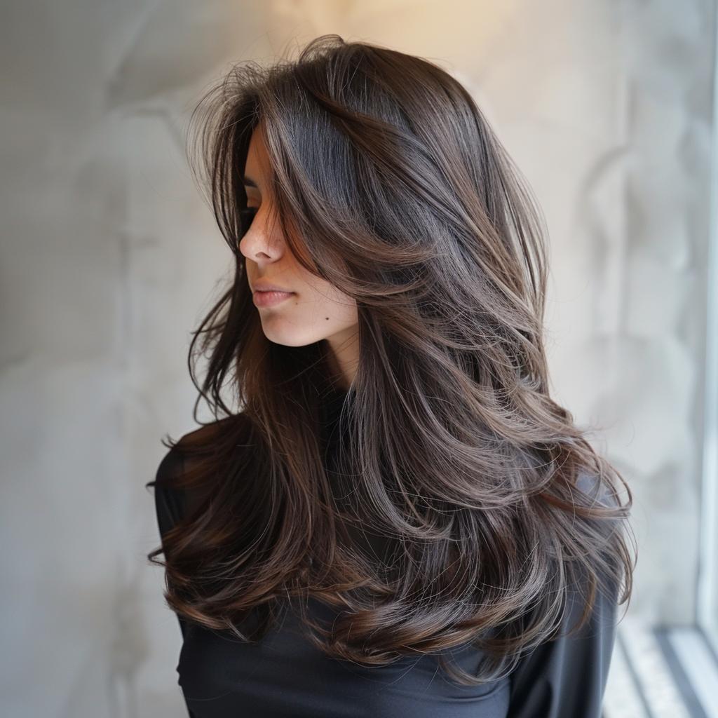 cortes de cabelo em camadas para rosto triangular