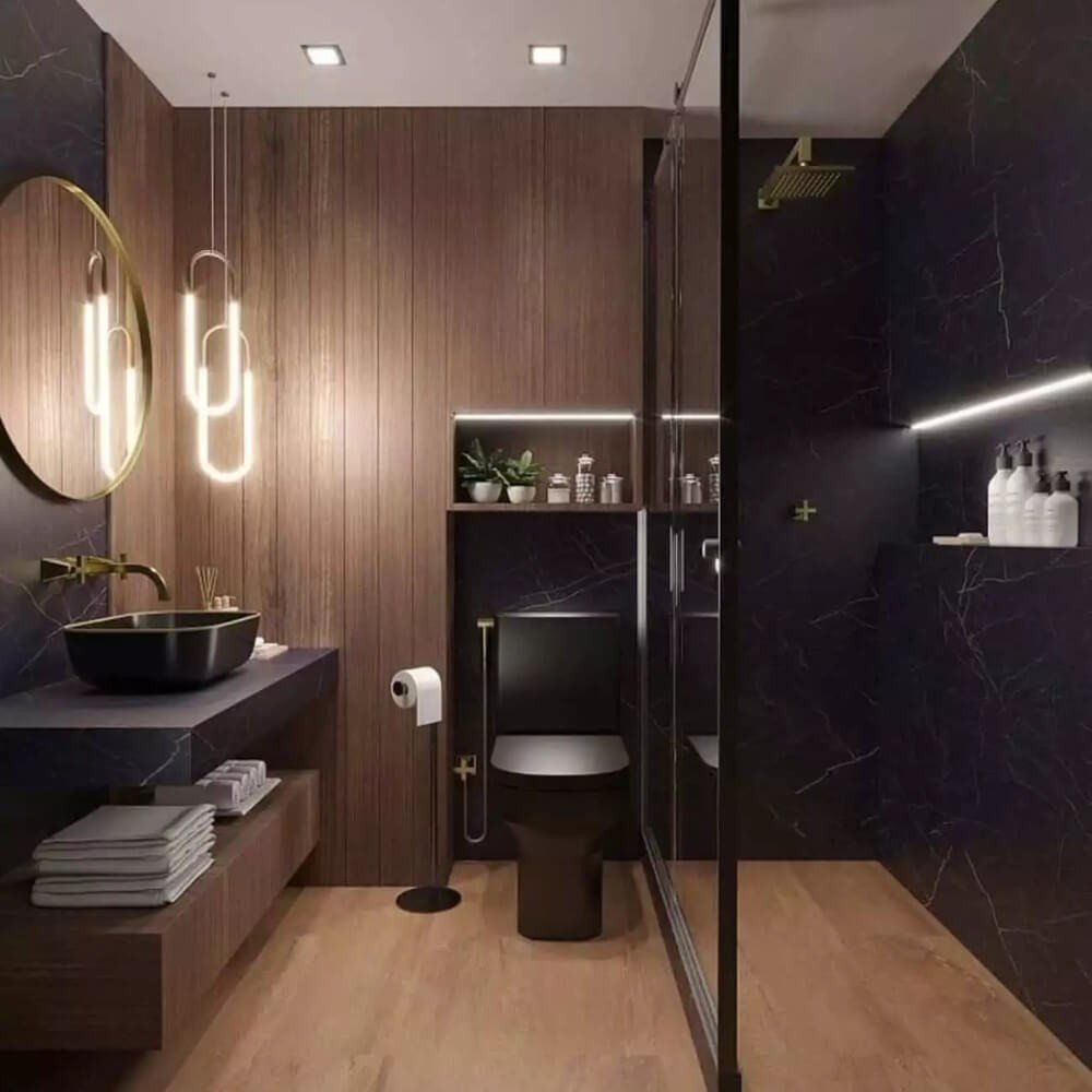 banheiro preto minimalista