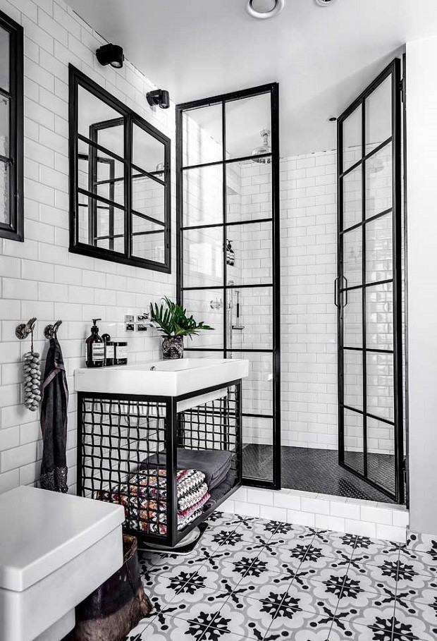 banheiro preto e branco minimalista