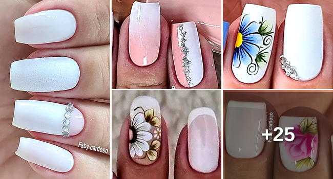 ideias de unhas brancas decoradas para festas