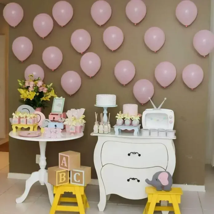 decoração chá de bebê menina simples e barata