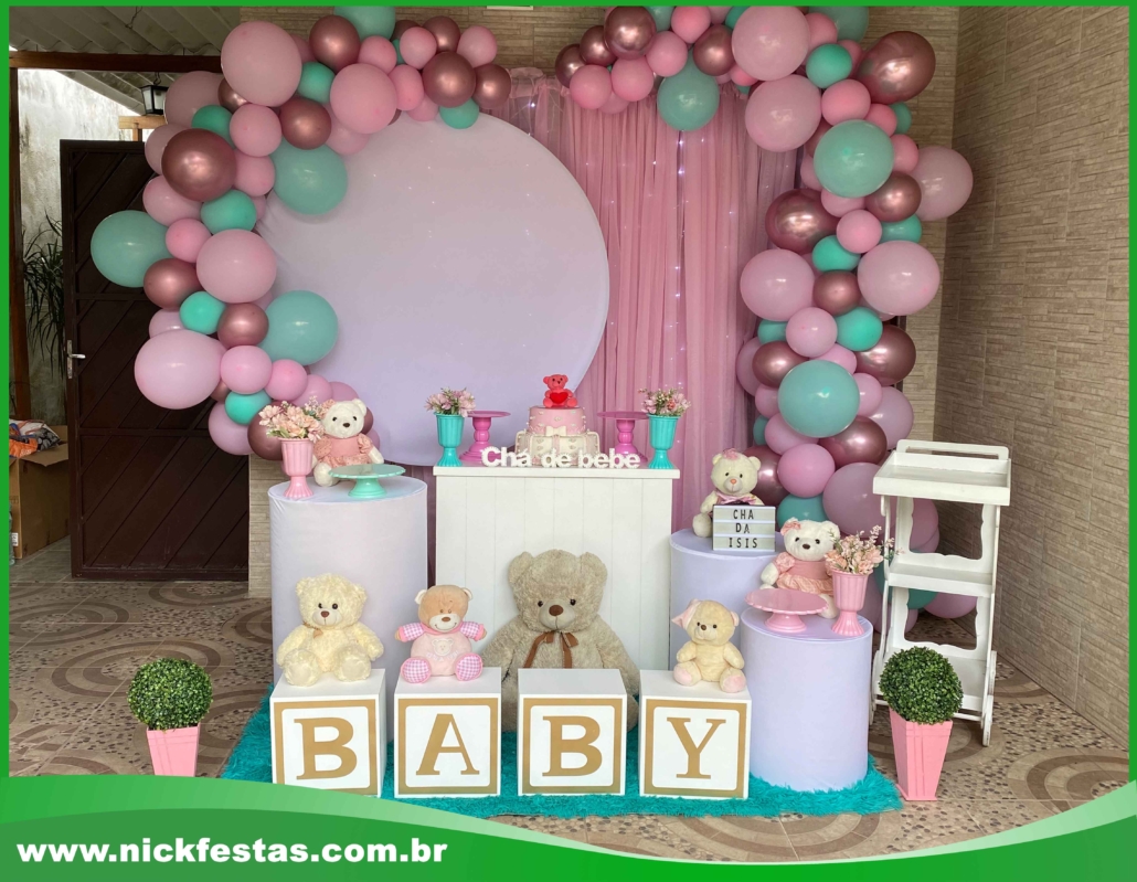 decoração balões chá de bebê menina
