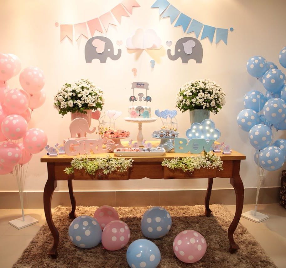 decoração chá revelação simples ao ar livre