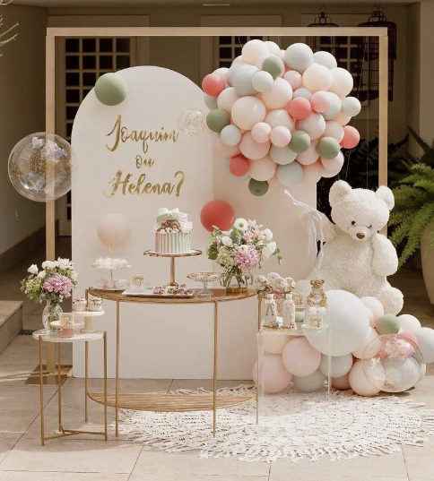 decoração chá revelação simples ao ar livre