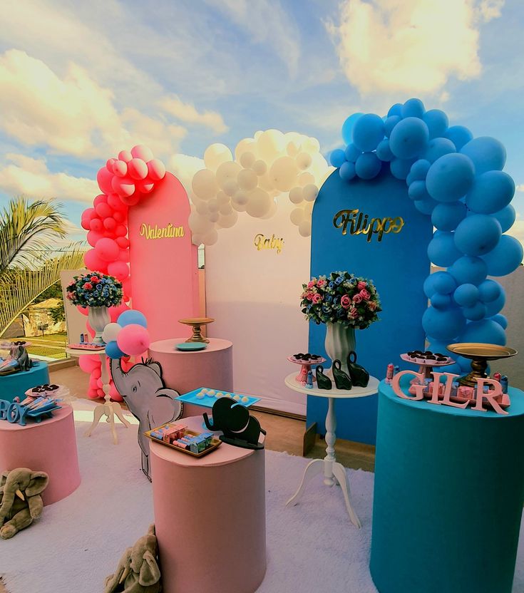 decoração chá revelação simples ao ar livre com balões