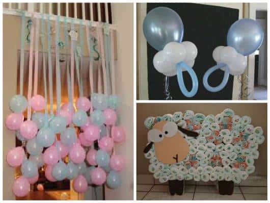 decoração com balões para cha de bebe
