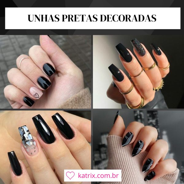 ideias de unhas decoradas com esmalte preto 2026