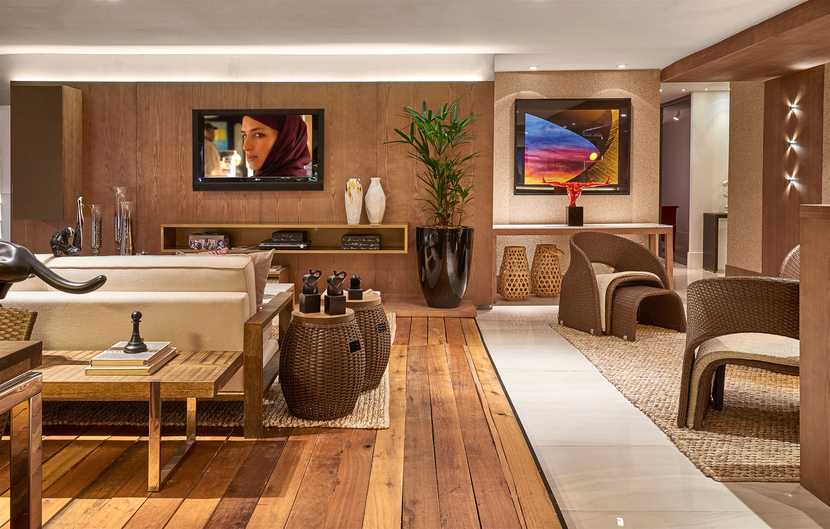 Decoração sala com piso de madeira