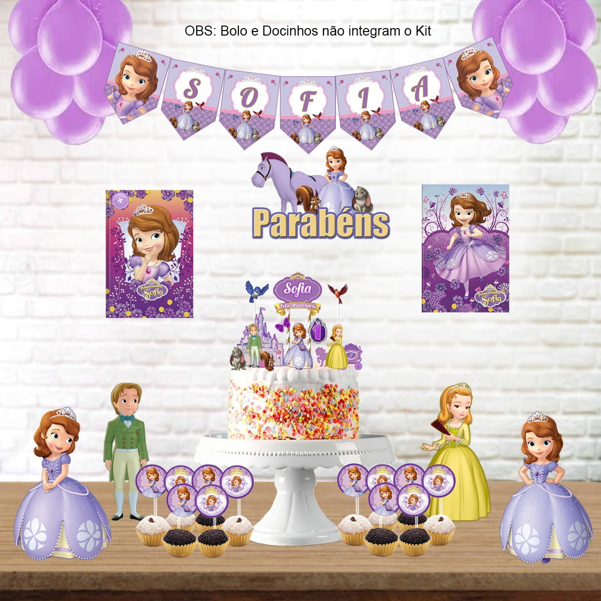 balões Princesa Sofia (lilás, rosa, branco)