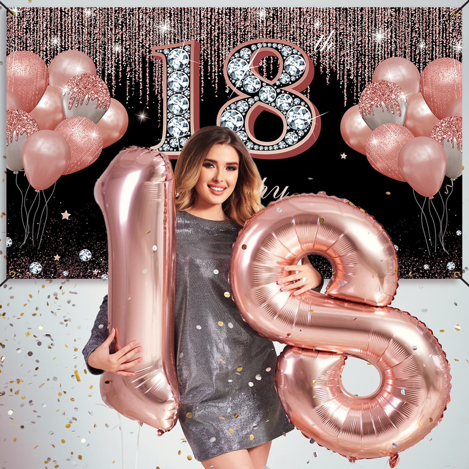 decoração de 18 anos feminina com balões pretos e dourados