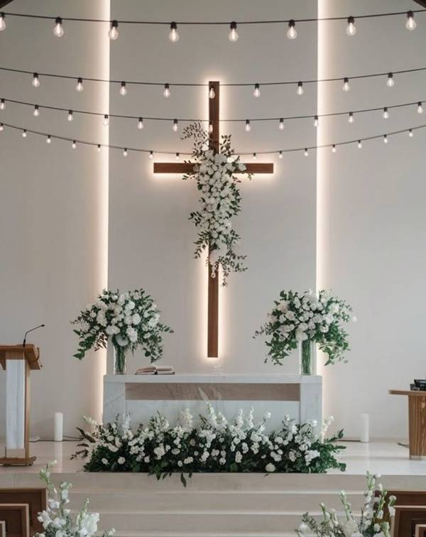 decoração altar igreja evangélica simples