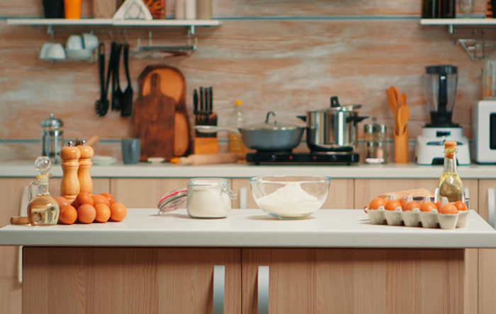 decoração de bancada de cozinha americana