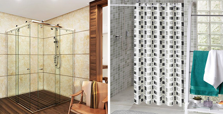 decoração de banheiro com cortina de box