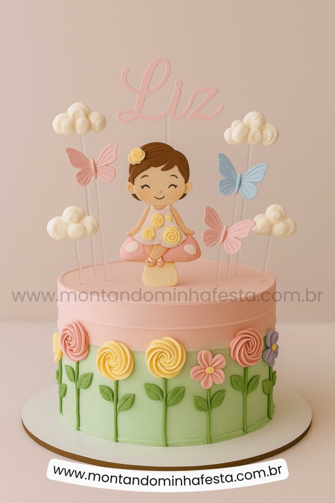 como fazer bolo infantil feminino tema jardim encantado